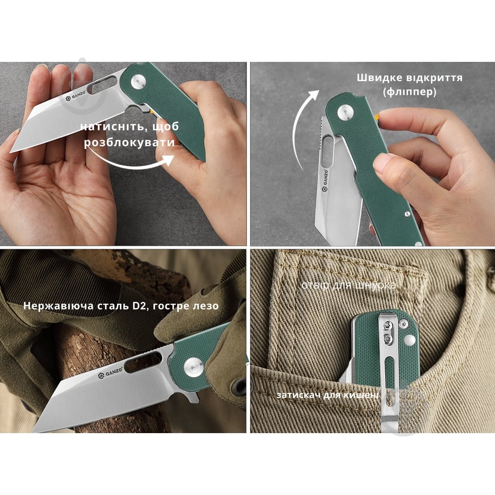 Нож складной Ganzo серый, D2, G770-GR - фото 10