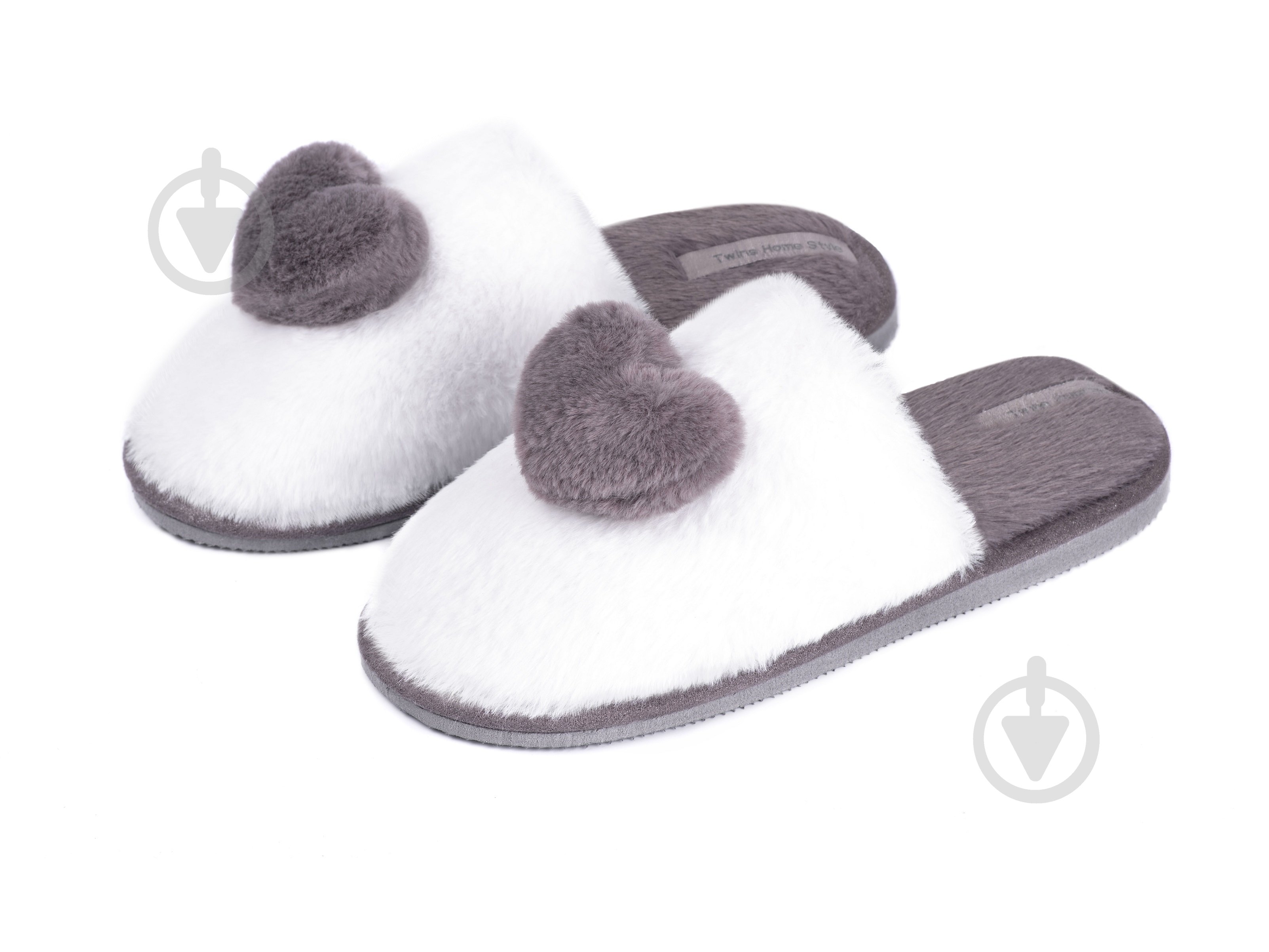 Капці домашні для дівчинки Twins HS-LUX хутряні з декором Серце р.32/33 сірий - фото 2