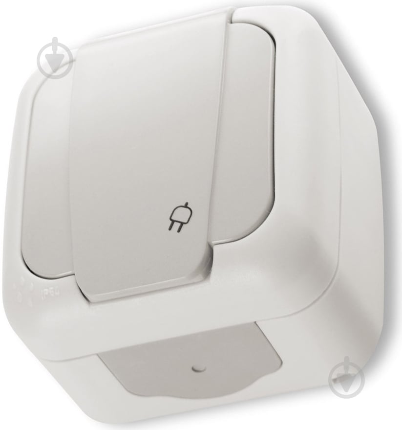 Розетка влагозащищенная с заземлением Viko Palmiye без шторок с крышкой серый B-5508 - фото 1