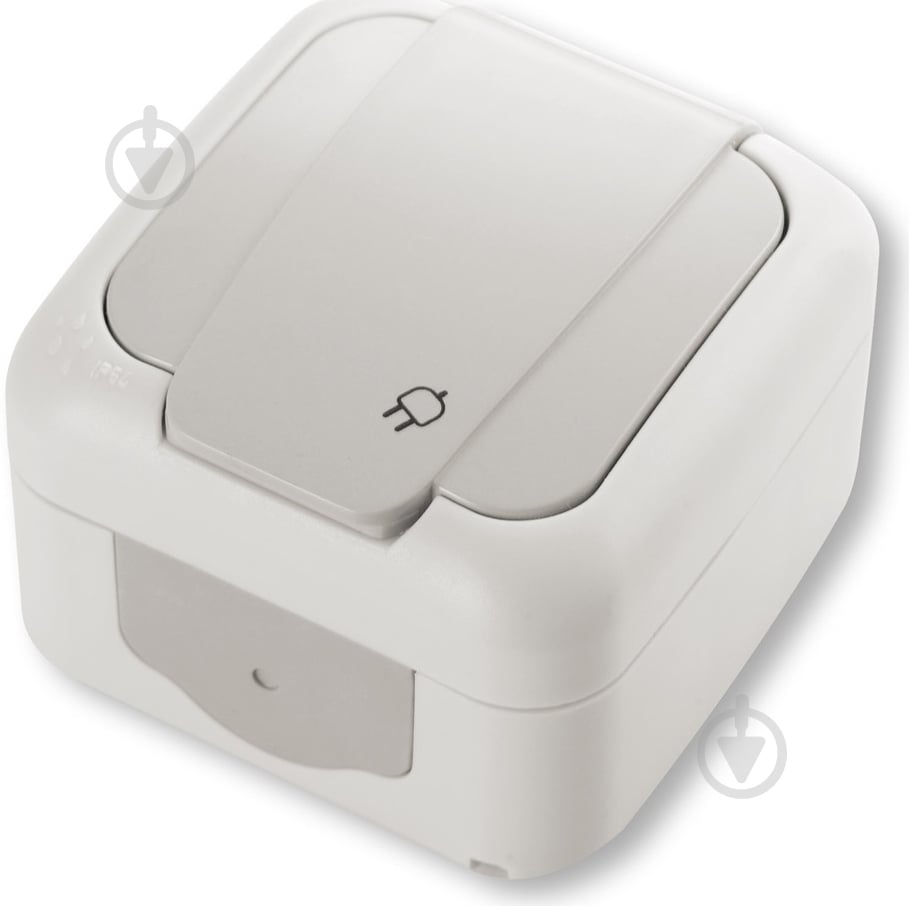 Розетка влагозащищенная с заземлением Viko Palmiye без шторок с крышкой серый B-5508 - фото 2