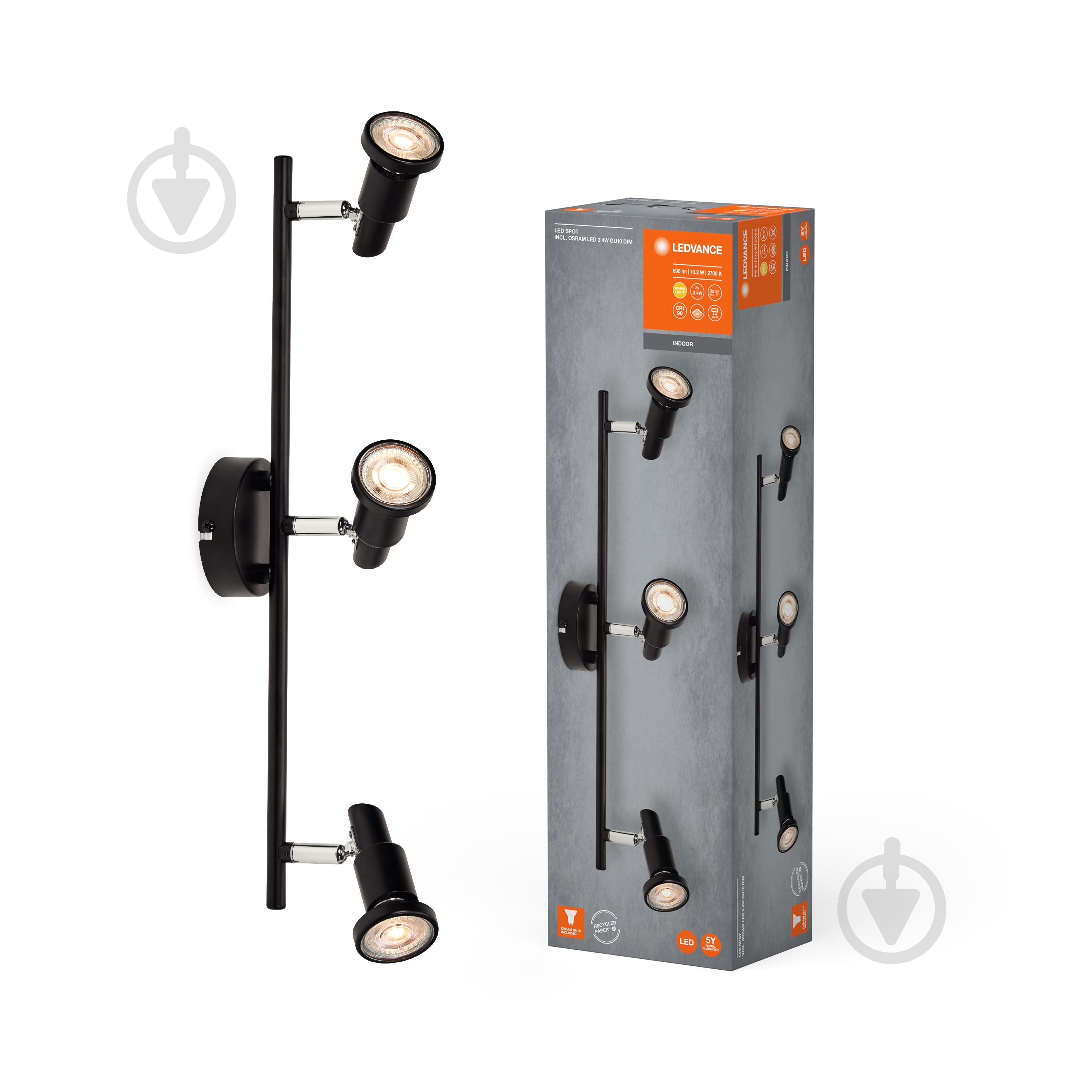 ВИТРИНА! Спот Ledvance 3x3,4 Вт GU10 черный - фото 1