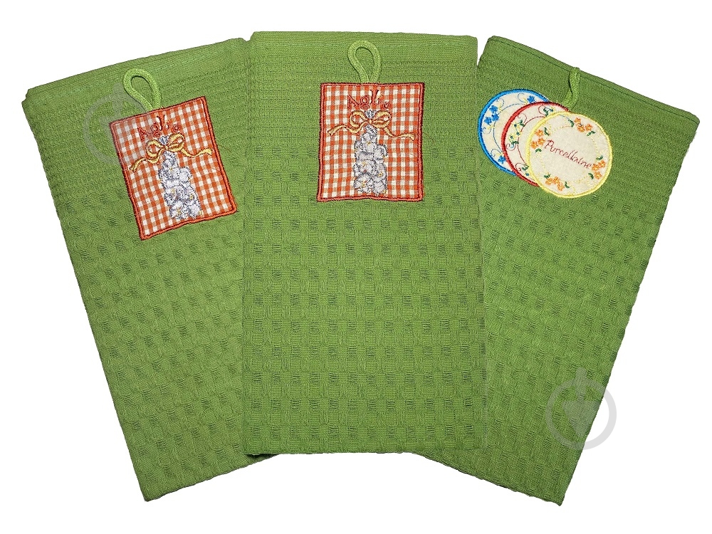 Набор полотенец кухонных посуда/чеснок 3 шт. 45x65 см зеленый Zastelli - фото 1 Набор полотенец кухонных посуда/чеснок 3 шт. 45x65 см зеленый Zastelli - фото 1