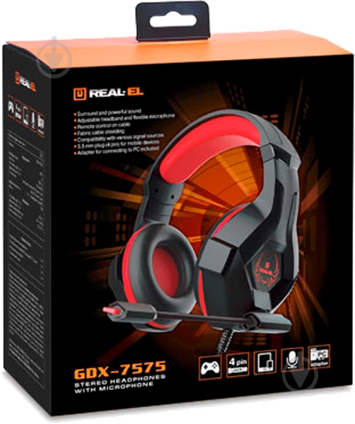 Навушники Real-el GDX-7575 black/red - фото 13 Навушники Real-el GDX-7575 black/red - фото 13