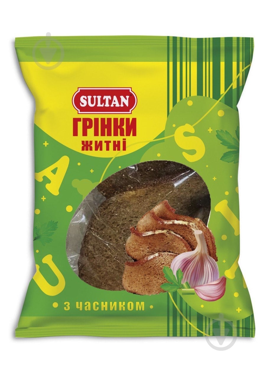 Грінки SULTAN житні з часником 80 г. - фото 1 Грінки SULTAN житні з часником 80 г. - фото 1