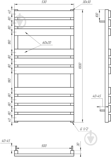 Полотенцесушитель водяной GenesisAqua Alpina/B1000 - фото 4 Полотенцесушитель водяной GenesisAqua Alpina/B1000 - фото 4