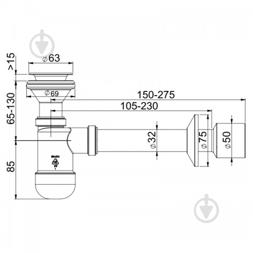 Сифон для умывальников Prevex Basic 1 1/4" телескопический Click-Clack 32/50 - фото 2