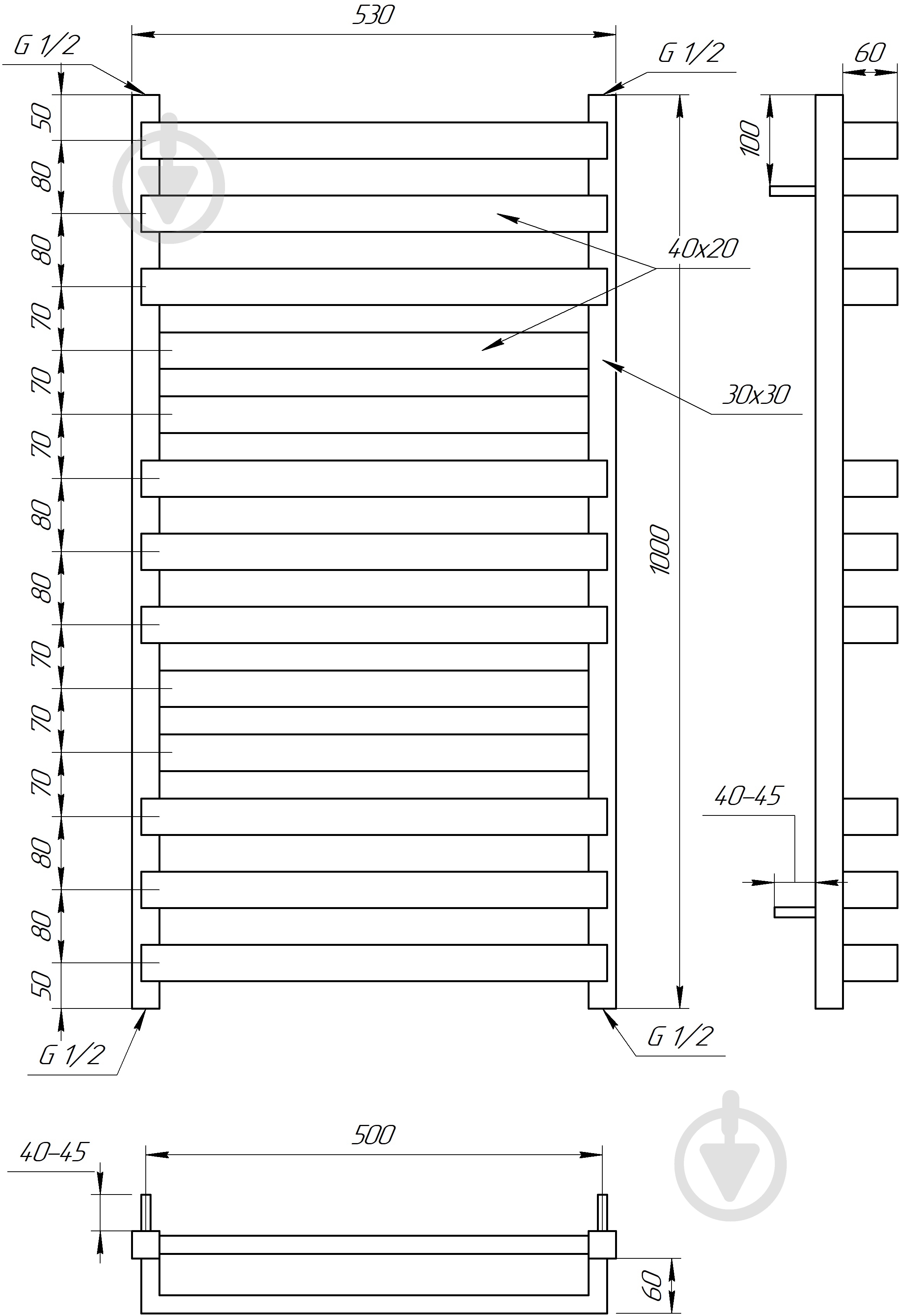 Полотенцесушитель водяной GenesisAqua Santa/B1000 - фото 2