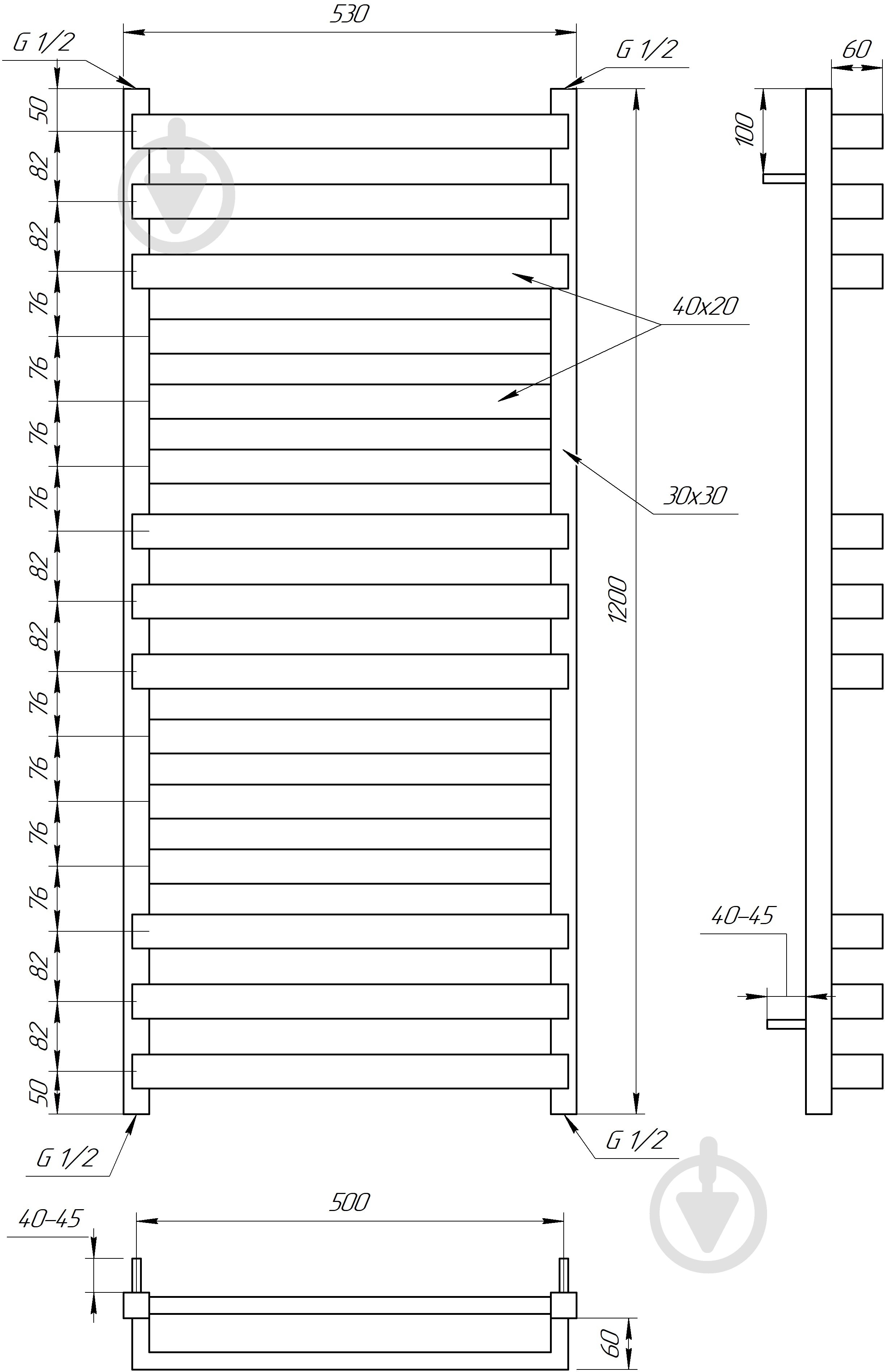 Полотенцесушитель водяной GenesisAqua Santa/B1200 - фото 2