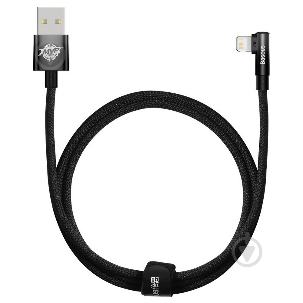 Кабель BASEUS MVP 2 Elbow-shaped Fast Charging Data Cable USB to iP 2.4A 1 м чорний (CAVP000001) - фото 1 Кабель BASEUS MVP 2 Elbow-shaped Fast Charging Data Cable USB to iP 2.4A 1 м чорний (CAVP000001) - фото 1