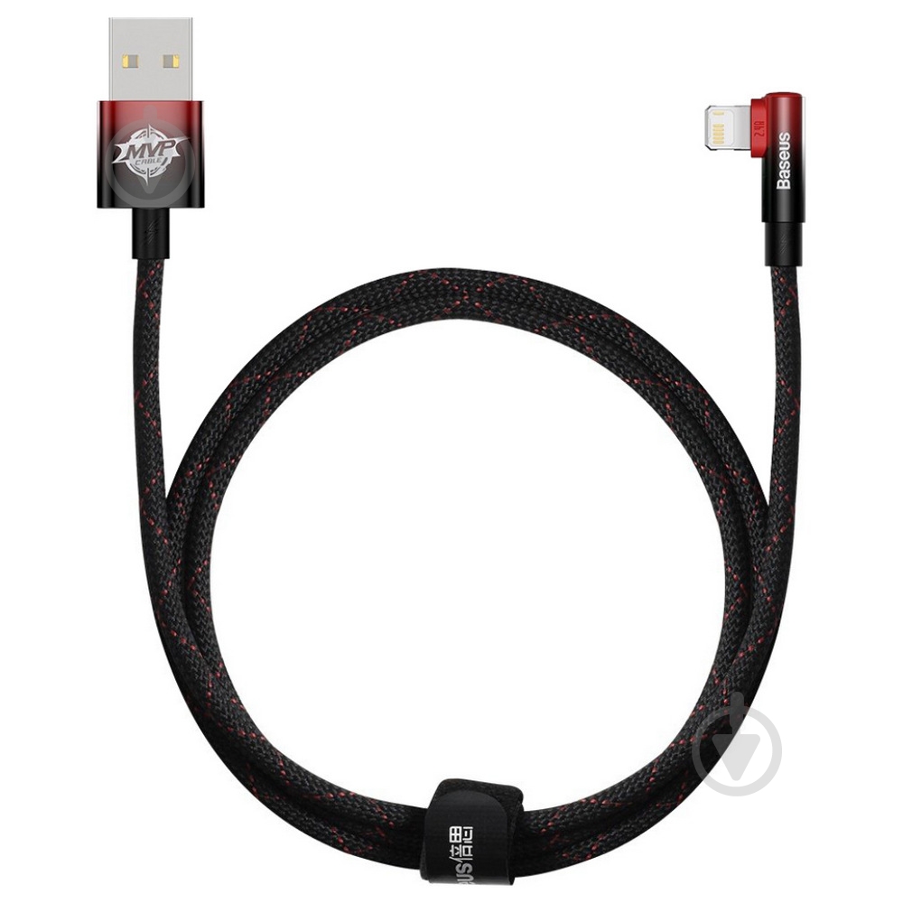 Кабель BASEUS MVP 2 Elbow-shaped Fast Charging Data Cable USB to iP 2.4A 1 м black/red (CAVP000020) - фото 1 Кабель BASEUS MVP 2 Elbow-shaped Fast Charging Data Cable USB to iP 2.4A 1 м black/red (CAVP000020) - фото 1