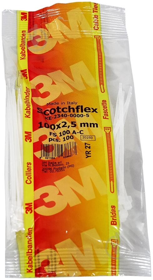 Стяжка для кабеля Scotchflex 100х2,5 мм 100 шт. белый - фото 2 Стяжка для кабеля Scotchflex 100х2,5 мм 100 шт. белый - фото 2