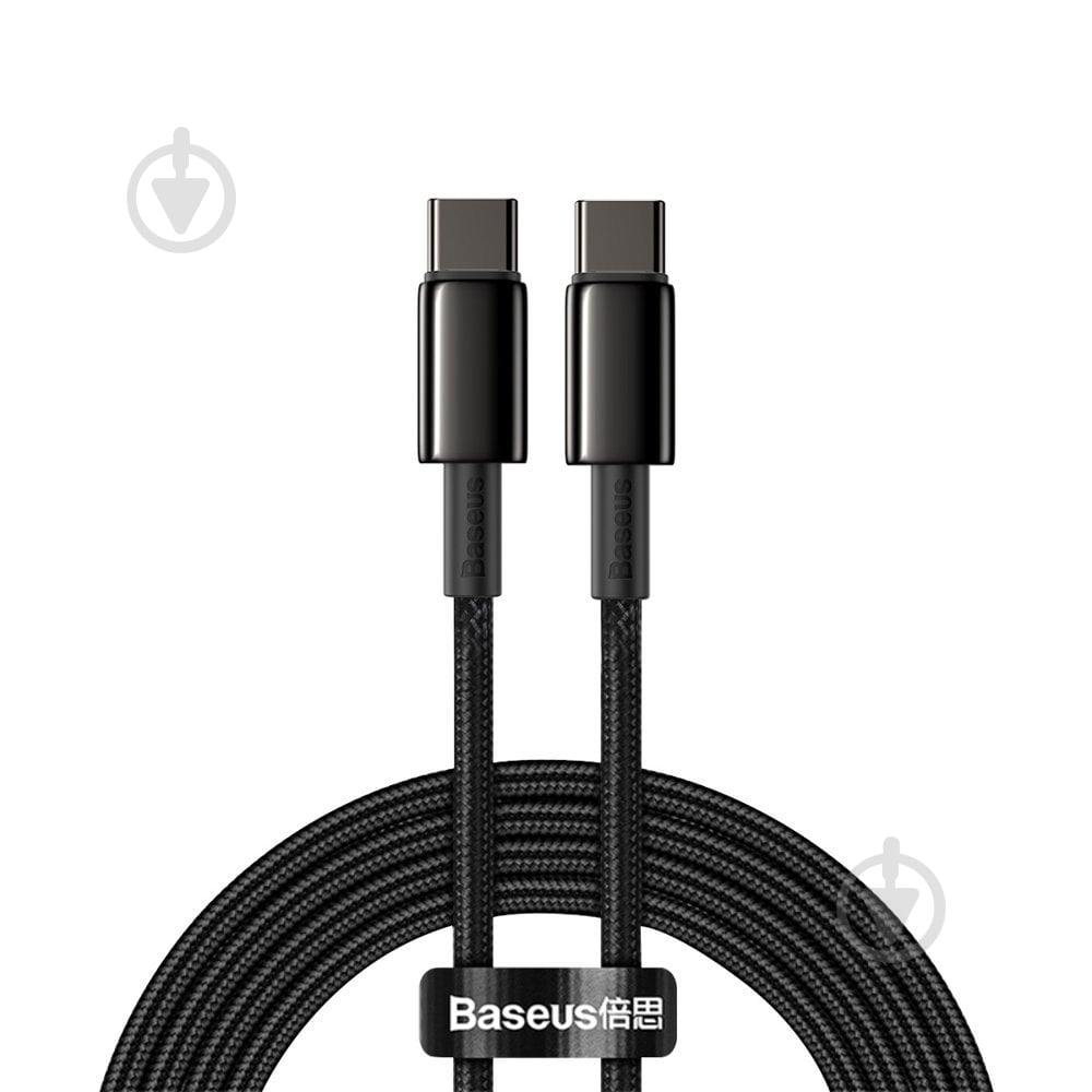 Кабель BASEUS Tungsten Gold Fast Charging Data Cable Type-C to Type-C 100W 2 м черный (CATWJ-A01) - фото 1 Кабель BASEUS Tungsten Gold Fast Charging Data Cable Type-C to Type-C 100W 2 м черный (CATWJ-A01) - фото 1