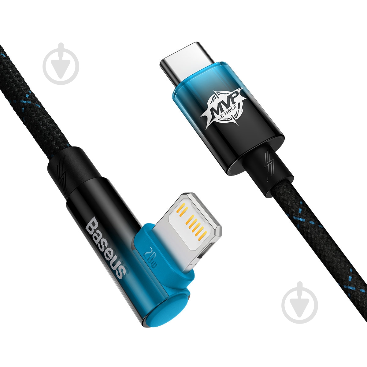 Кабель BASEUS MVP 2 Elbow-shaped Fast Charging Data Cable Type-C to iP 20W 1 м чорний із синім (CAVP000221) - фото 2 Кабель BASEUS MVP 2 Elbow-shaped Fast Charging Data Cable Type-C to iP 20W 1 м чорний із синім (CAVP000221) - фото 2
