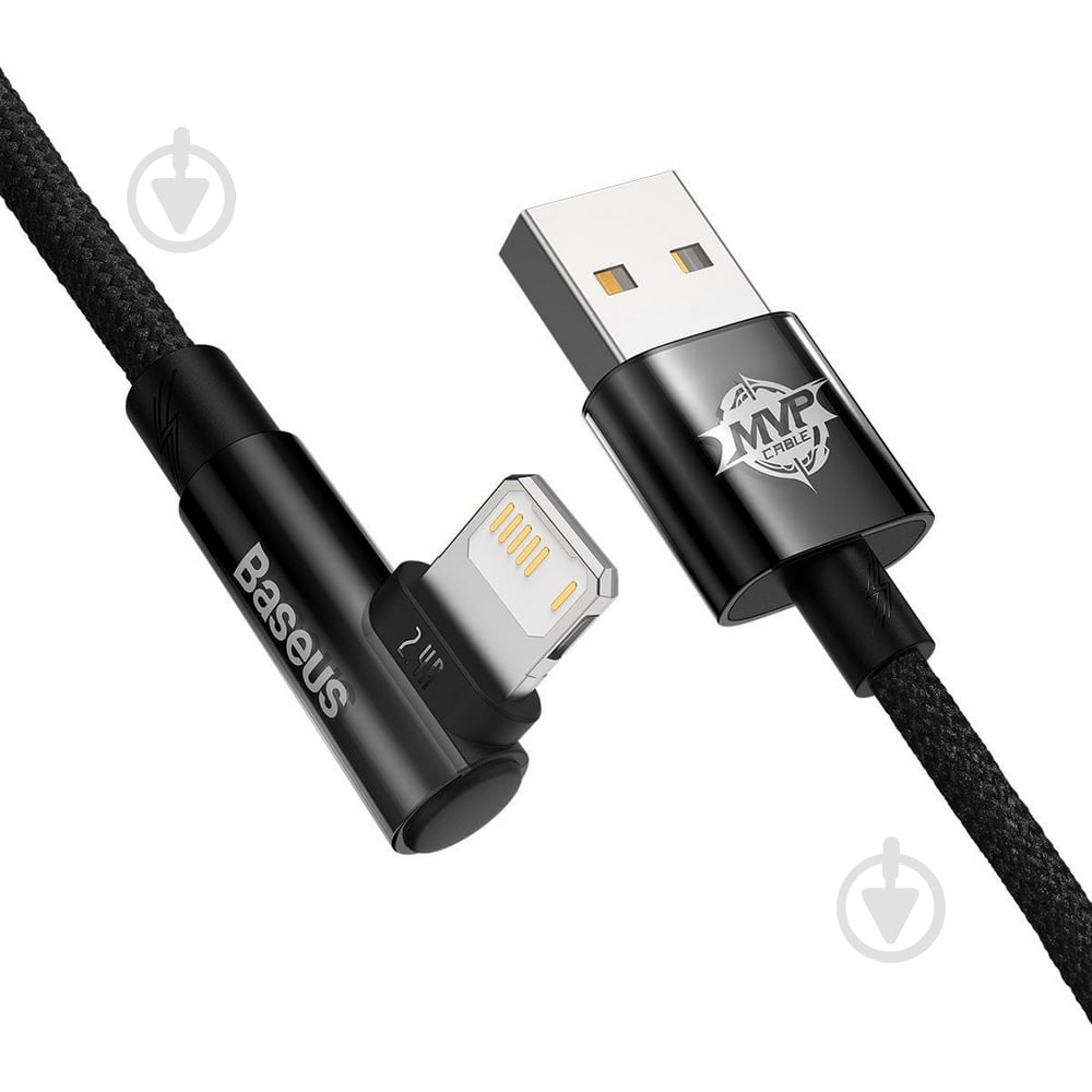 Кабель BASEUS MVP 2 Elbow-shaped Fast Charging Data Cable USB to iP 2.4A 2 м black (CAVP000101) - фото 3 Кабель BASEUS MVP 2 Elbow-shaped Fast Charging Data Cable USB to iP 2.4A 2 м black (CAVP000101) - фото 3
