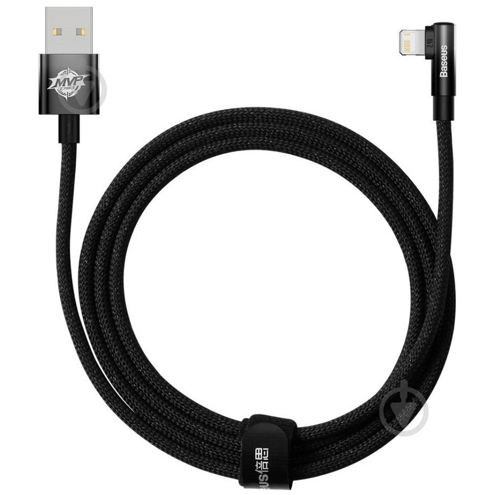 Кабель BASEUS MVP 2 Elbow-shaped Fast Charging Data Cable USB to iP 2.4A 2 м black (CAVP000101) - фото 1 Кабель BASEUS MVP 2 Elbow-shaped Fast Charging Data Cable USB to iP 2.4A 2 м black (CAVP000101) - фото 1