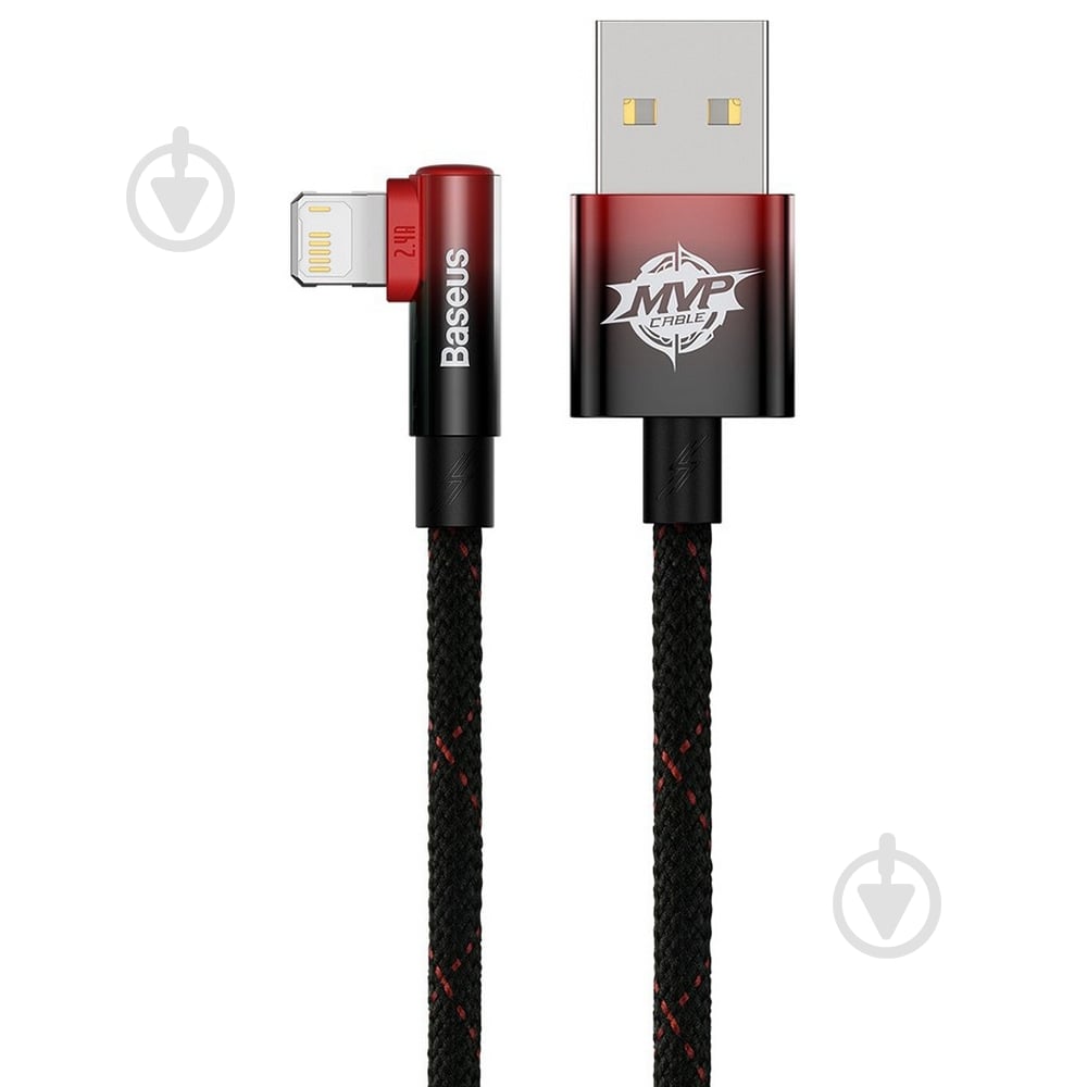 Кабель BASEUS MVP 2 Elbow-shaped Fast Charging Data Cable USB to iP 2.4A 2 м black/red (CAVP000120) - фото 2 Кабель BASEUS MVP 2 Elbow-shaped Fast Charging Data Cable USB to iP 2.4A 2 м black/red (CAVP000120) - фото 2