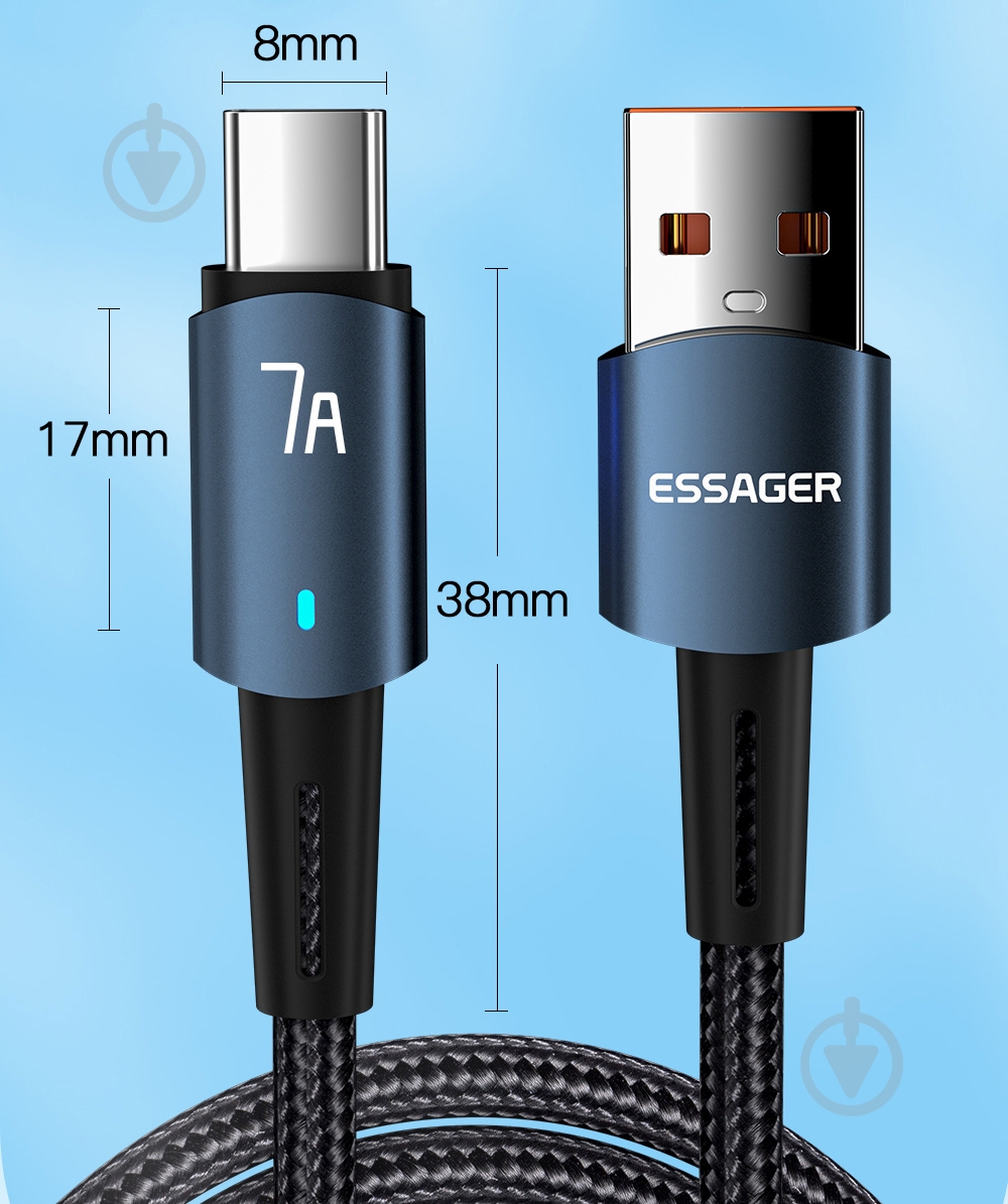 Кабель Essager Sunset Type-C 7A USB 2 м синий (EXCT-CG01) - фото 5