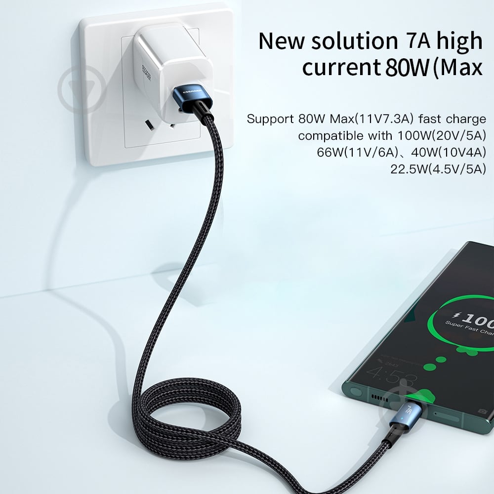 Кабель Essager Sunset Type-C 7A USB 2 м синий (EXCT-CG01) - фото 4