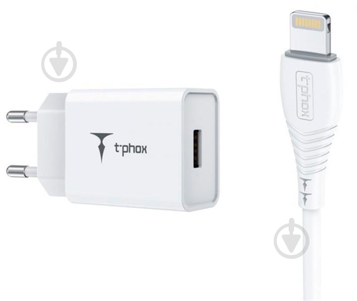 Сетевое зарядное устройство T-PHOX Mini 12W 2.4A + Lightning cable 1.2m - фото 1