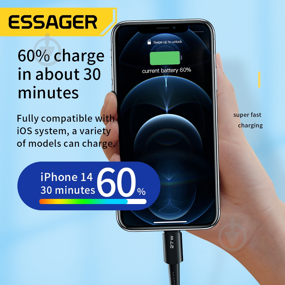 Кабель Essager Sunset Type-C to Lightning 20W USB 2 м черный (EXCTL-CGA01) - фото 5 Кабель Essager Sunset Type-C to Lightning 20W USB 2 м черный (EXCTL-CGA01) - фото 5