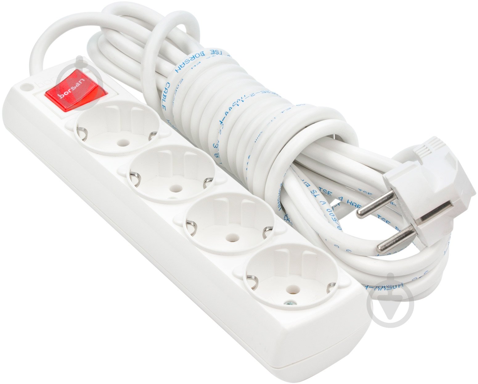 Удлинитель Borsan с выключателем с заземлением 4 гн. белый 5 м - фото 1