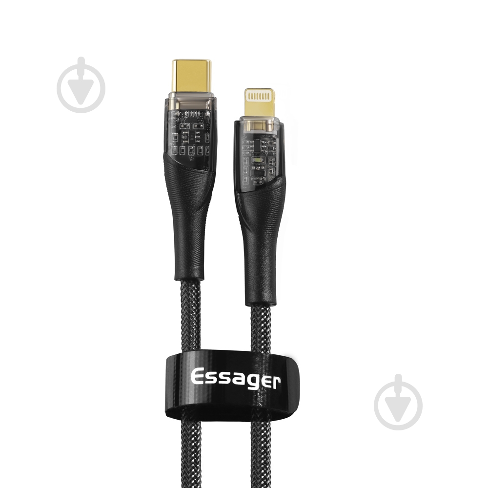 Кабель Essager Interstellar Transparent Design USB Charging Cable Type C to Lightning 1 м черный (EXCTL-XJ01-P) - фото 1