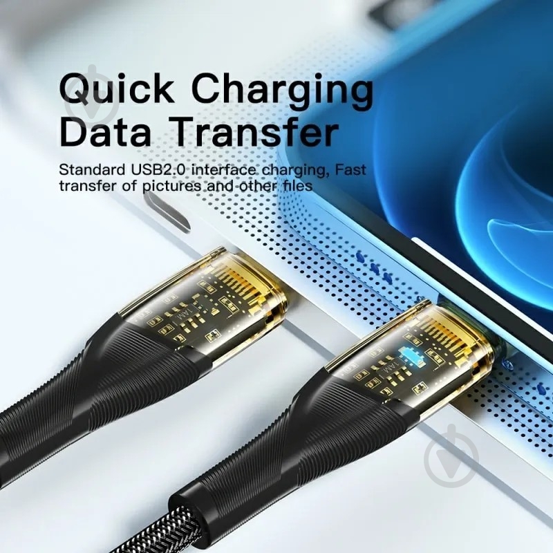 Кабель Essager Interstellar Transparent Design USB Charging Cable Type C to Lightning 1 м черный (EXCTL-XJ01-P) - фото 3