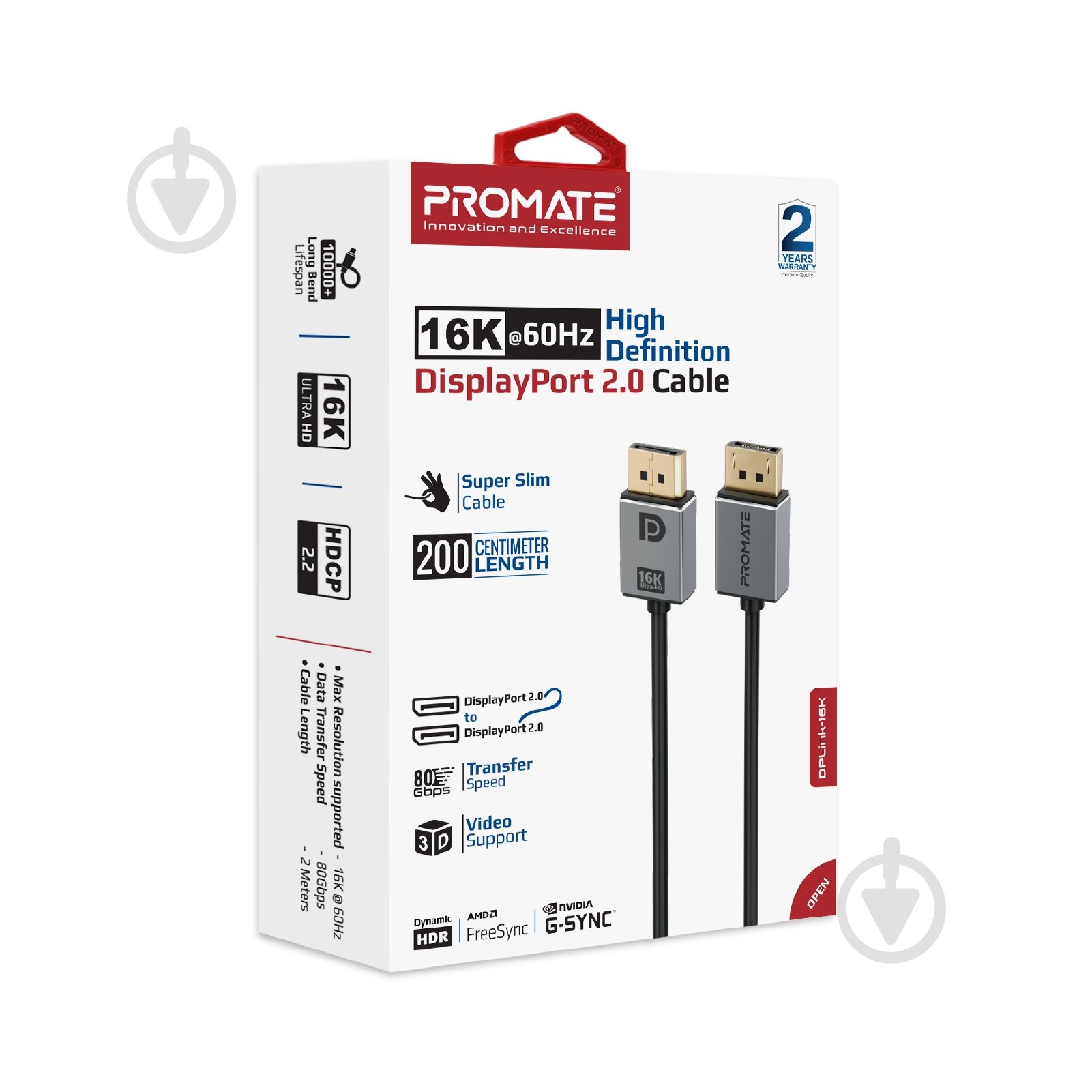 Кабель Promate DPLink-16K DisplayPort to DisplayPort 2.0 UHD HDR 2 м 2 м чорний (dplink-16k.black) - фото 6 Кабель Promate DPLink-16K DisplayPort to DisplayPort 2.0 UHD HDR 2 м 2 м чорний (dplink-16k.black) - фото 6