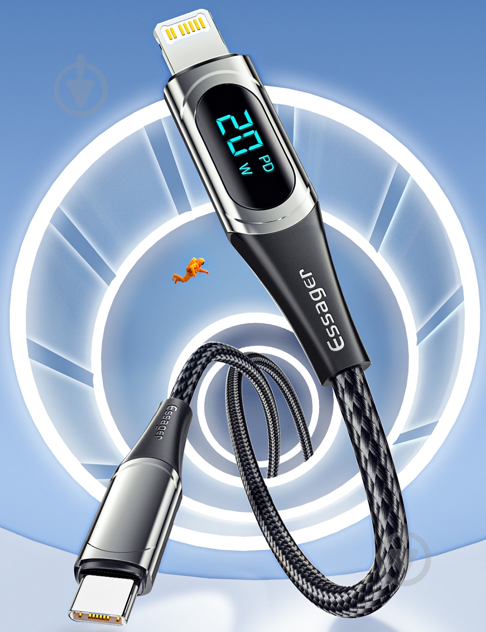 Кабель Essager LED Digital Display PD 20W Fast Charging 1 м черный (EXCTL-YD01) - фото 6