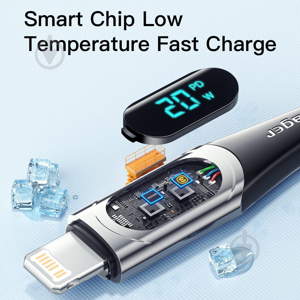 Кабель Essager LED Digital Display PD 20W Fast Charging 1 м черный (EXCTL-YD01) - фото 5