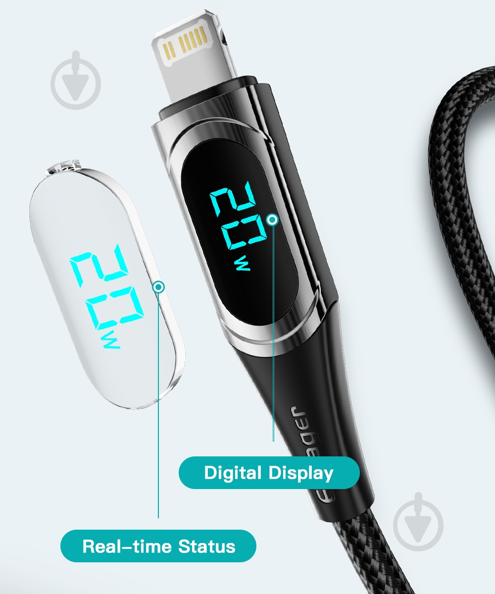 Кабель Essager LED Digital Display PD 20W Fast Charging 1 м черный (EXCTL-YD01) - фото 4