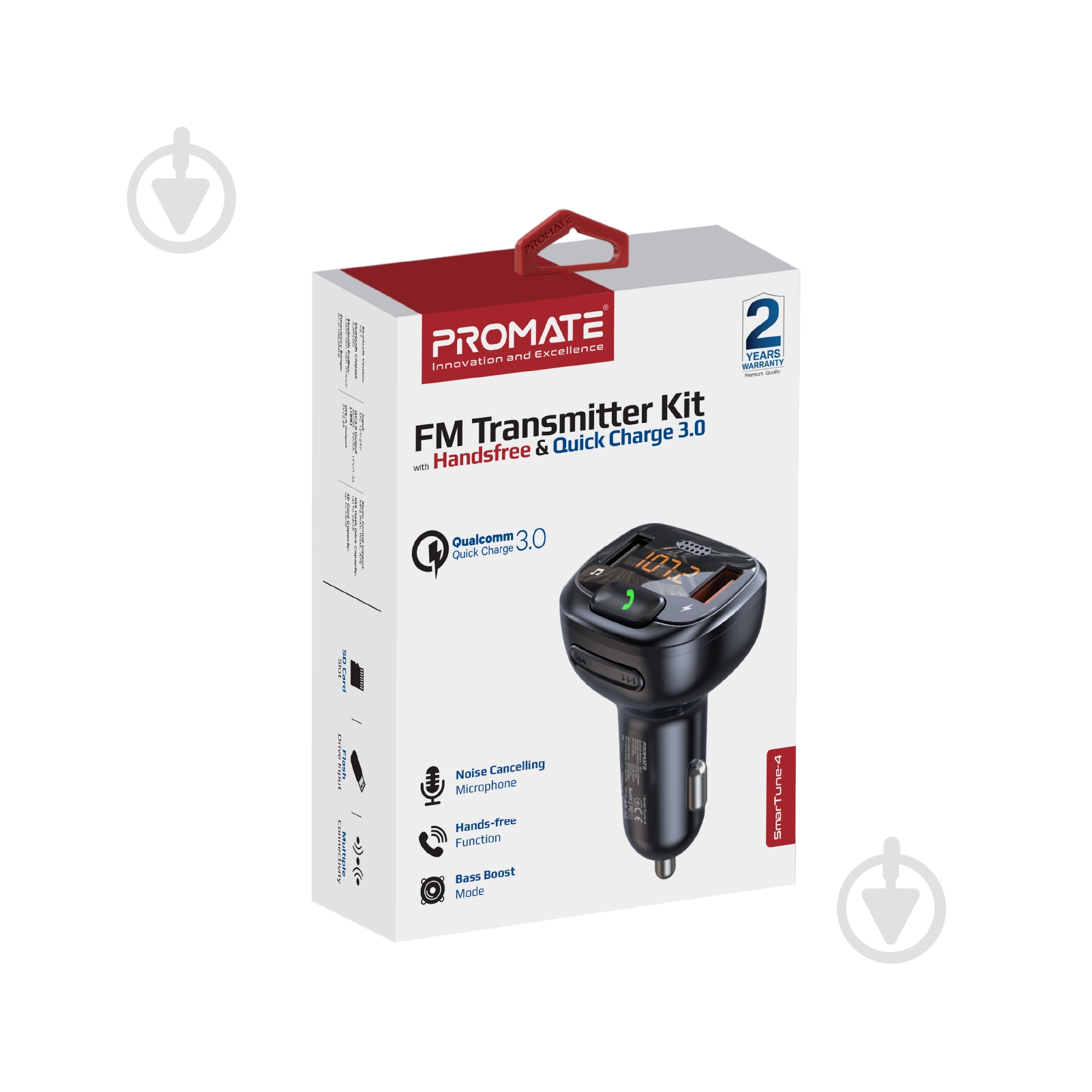 FM-трансмітер Promate SmarTune-4 Bluetooth/USB QC3.0/USB OTG/microSD - фото 7 FM-трансмітер Promate SmarTune-4 Bluetooth/USB QC3.0/USB OTG/microSD - фото 7