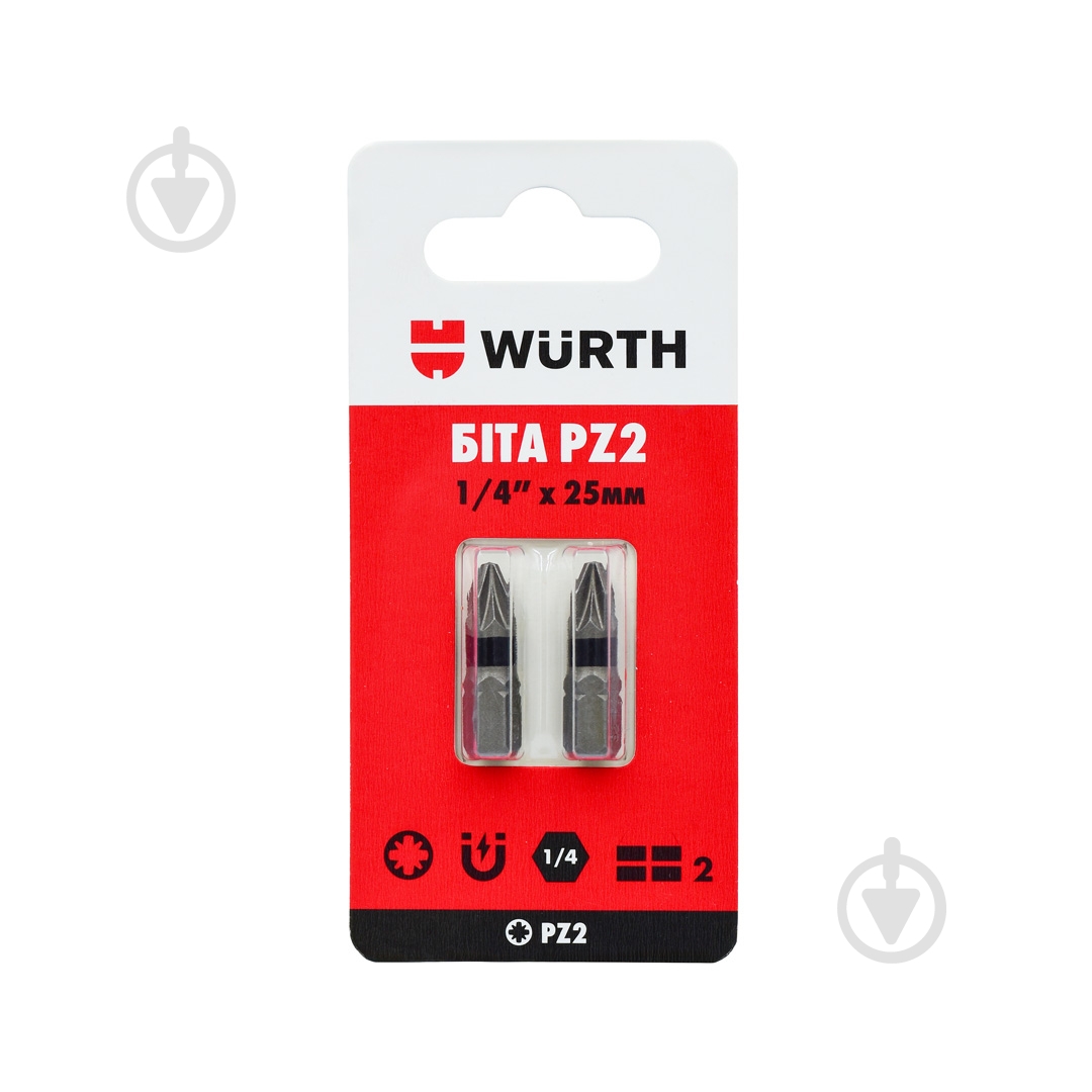 Біта WURTH PZ2х25 мм 1/4" 2 шт. 1614176652902 - фото 1