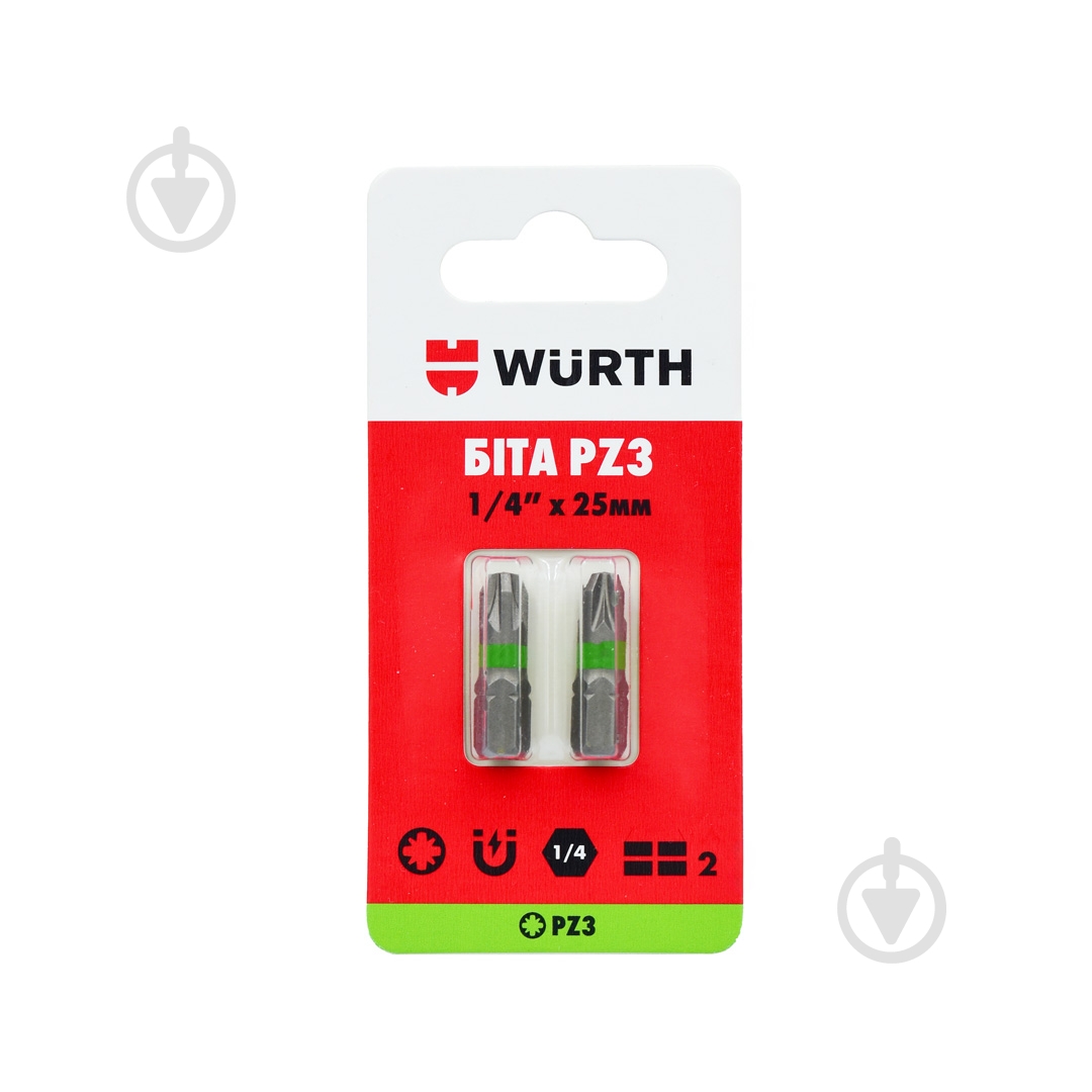 Бита WURTH PZ3х25 мм 1/4" 2 шт. 1614176653902 - фото 1