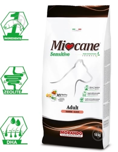 Корм сухой монопротеиновый Morando Miocane Sensitive Monoprotein для собак средних и крупных пород лосось 10 кг - фото 3 Корм сухой монопротеиновый Morando Miocane Sensitive Monoprotein для собак средних и крупных пород лосось 10 кг - фото 3