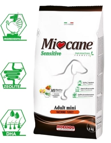 Корм сухий монопротеїновий Morando Miocane Mini Sensitive Monoprotein для собак малих порід індичка 1,5 кг - фото 3 Корм сухий монопротеїновий Morando Miocane Mini Sensitive Monoprotein для собак малих порід індичка 1,5 кг - фото 3