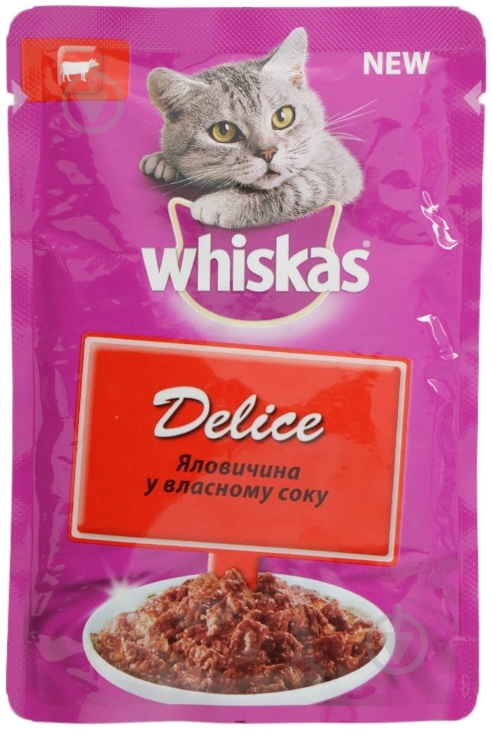 Корм Whiskas Delice з яловичиною у власному соку 7916 85 г - фото 1 Корм Whiskas Delice з яловичиною у власному соку 7916 85 г - фото 1