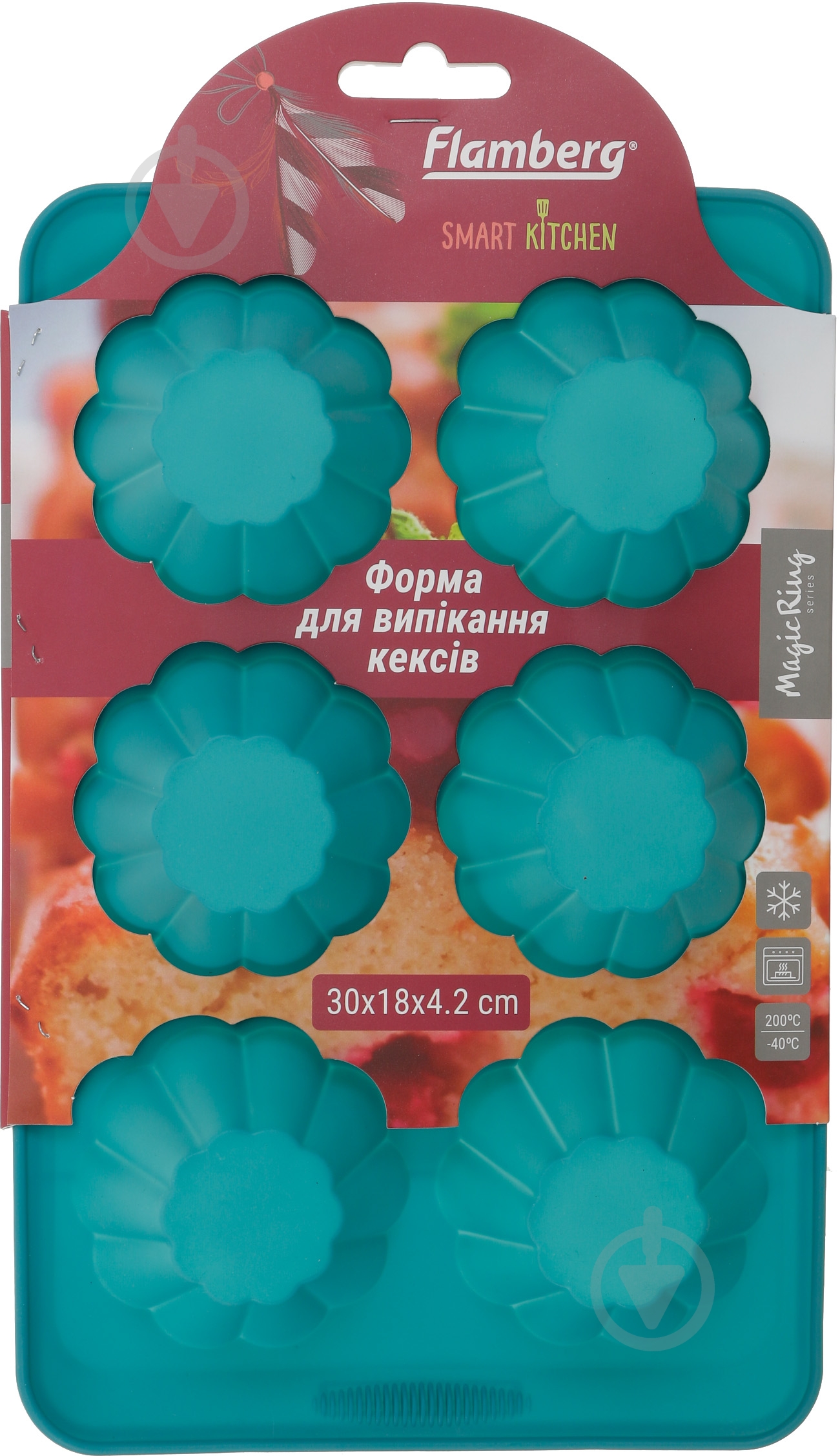 Форма для кексів Smart Kitchen by Flamberg Magic Ring 30x18x4,2 см 6 шт. бірюза - фото 5