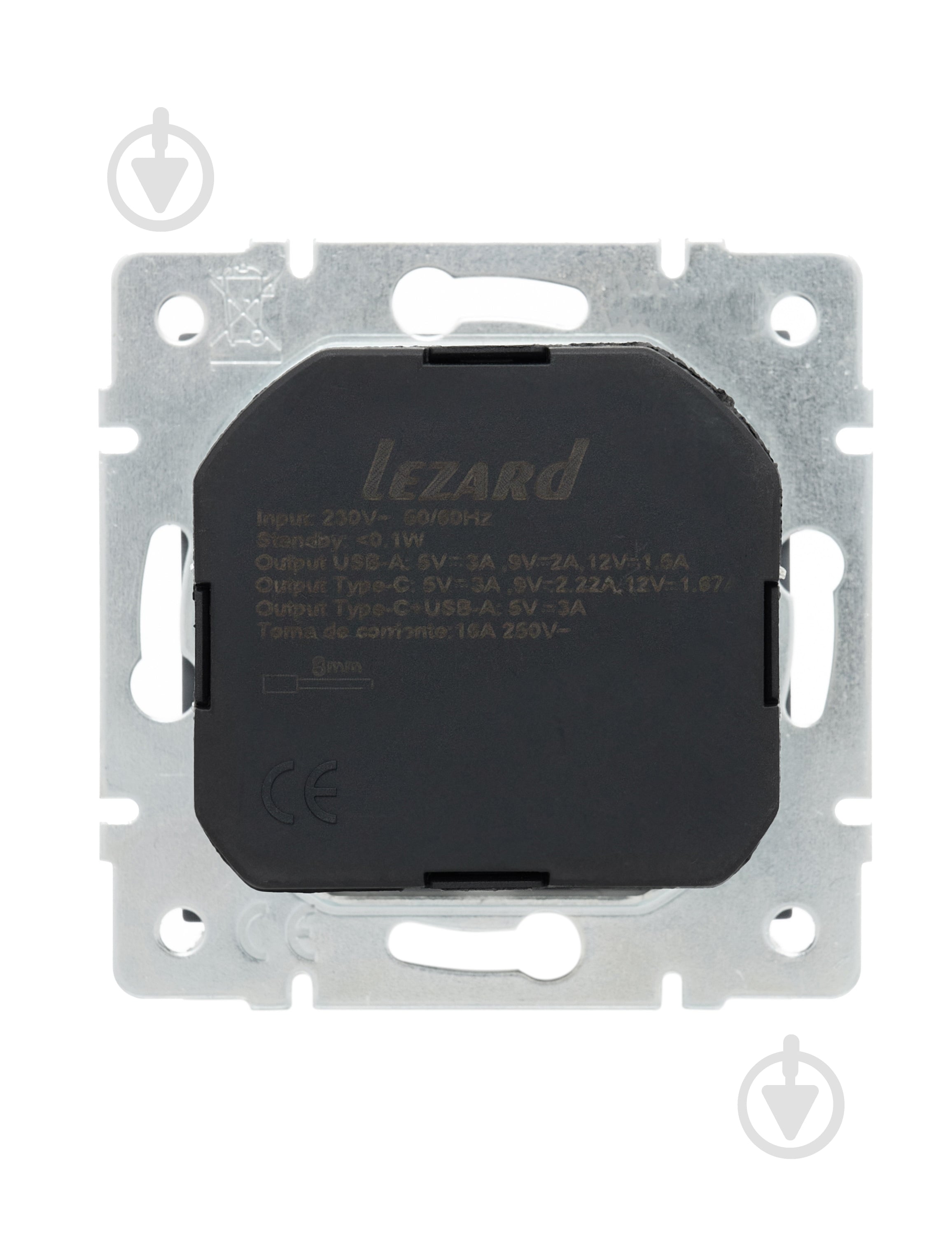 ᐉ Розетка бытовая + USB + Type C с заземлением Lezard Vesna