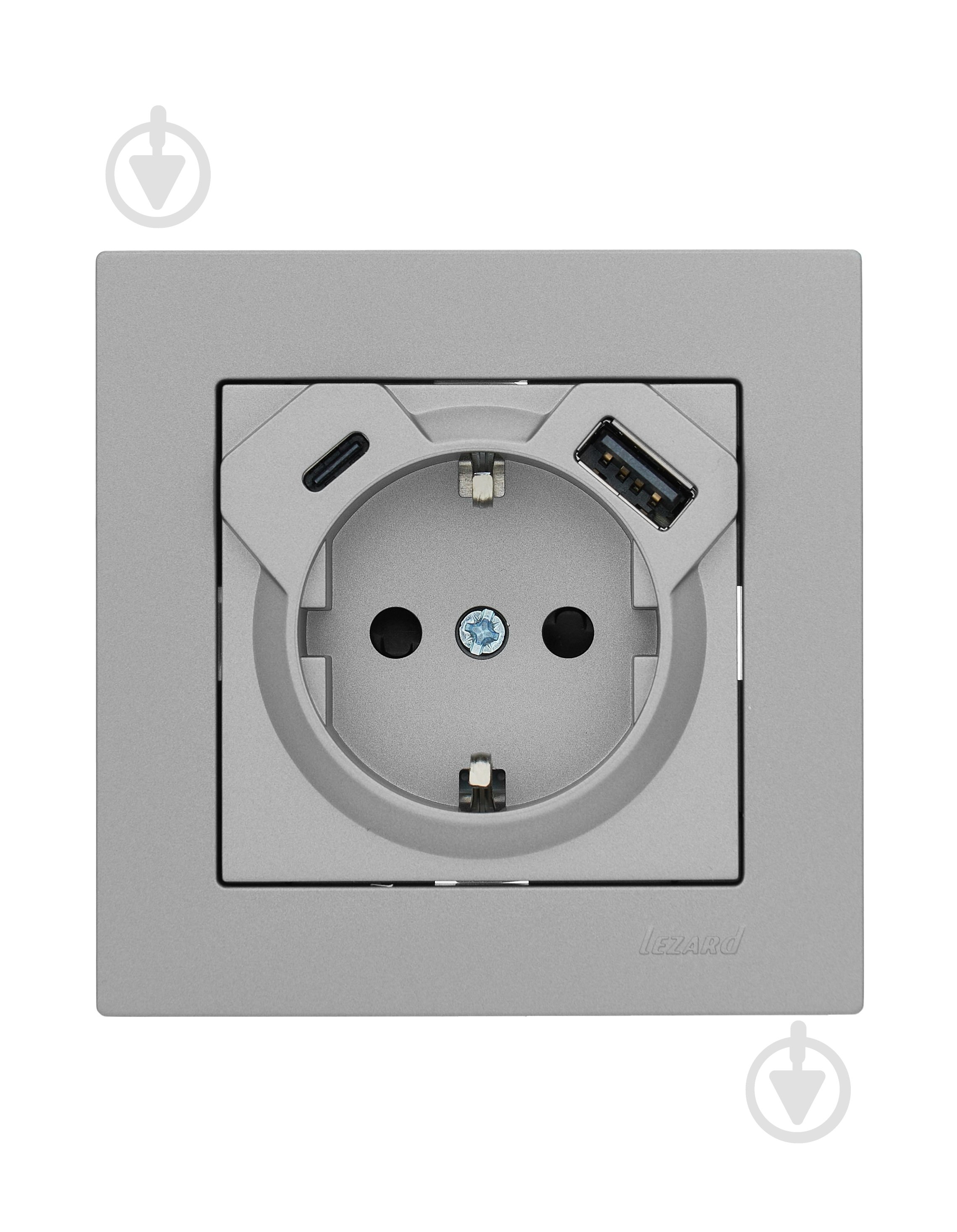 Розетка побутова + USB с заземлением Lezard Vesna серый 742-3588-181TC - фото 1