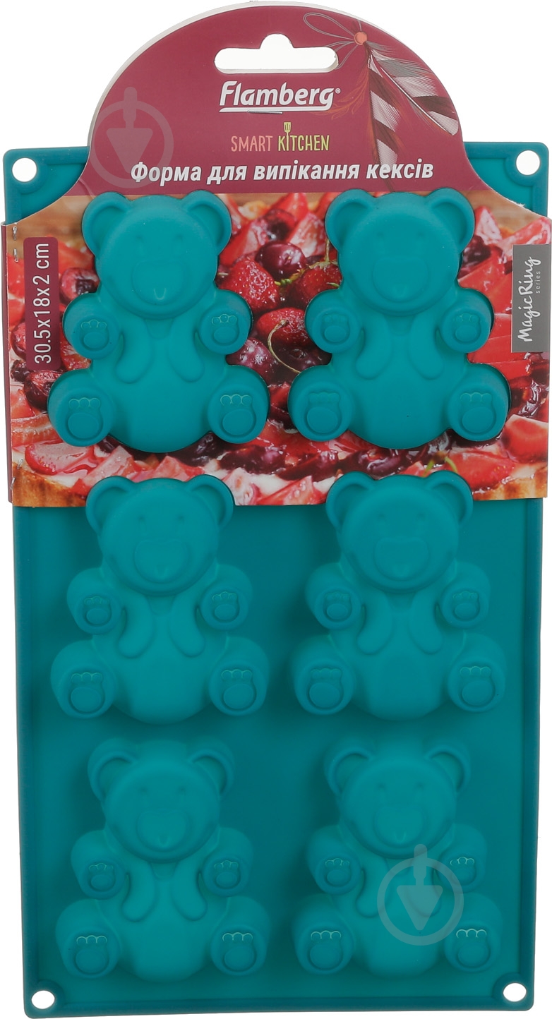 Форма для кексов Smart Kitchen by Flamberg Magic Ring Мишки 30.5х18х2 см 6 шт. бирюза - фото 7
