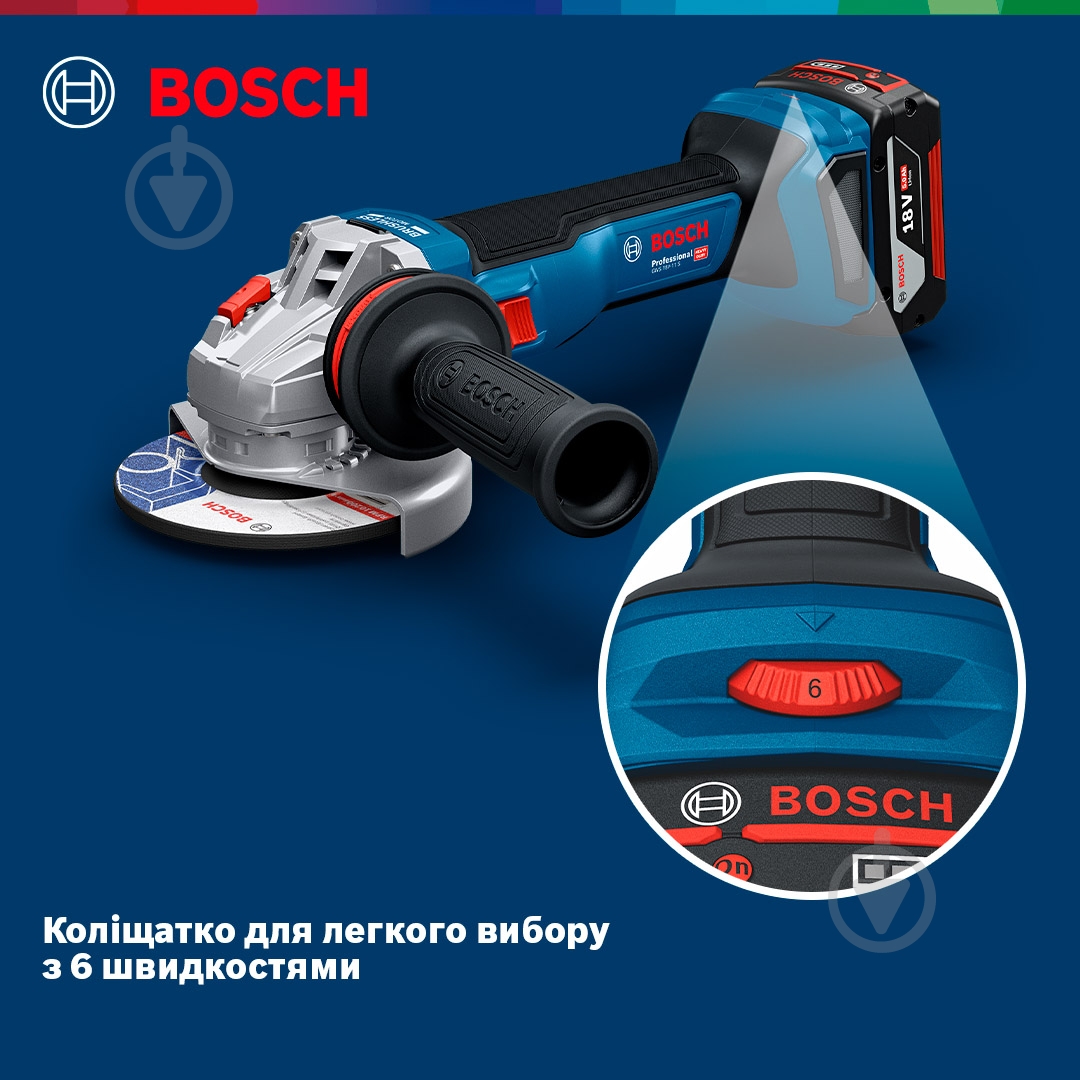 Болгарка (кутова шліфмашина) Bosch Professional GWS 18V-11 S 06019N4000 акумуляторна безщіткова - фото 9