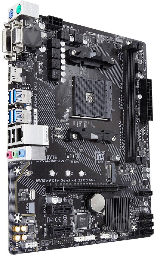 Материнская плата Gigabyte GA-A320M-S2H (Socket AM4, AMD A320, mirco ATX) - фото 1 Материнская плата Gigabyte GA-A320M-S2H (Socket AM4, AMD A320, mirco ATX) - фото 1