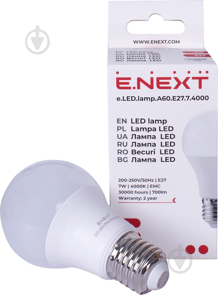 Лампа світлодіодна E.NEXT 7 Вт A60 E27 220 В 4000 К l0650608 - фото 2 Лампа світлодіодна E.NEXT 7 Вт A60 E27 220 В 4000 К l0650608 - фото 2