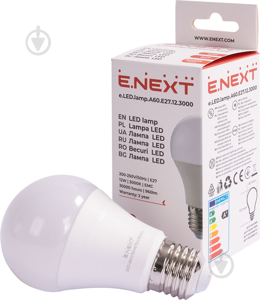 Лампа світлодіодна E.NEXT 12 Вт A60 E27 230 В 3000 К l0650603 - фото 2 Лампа світлодіодна E.NEXT 12 Вт A60 E27 230 В 3000 К l0650603 - фото 2