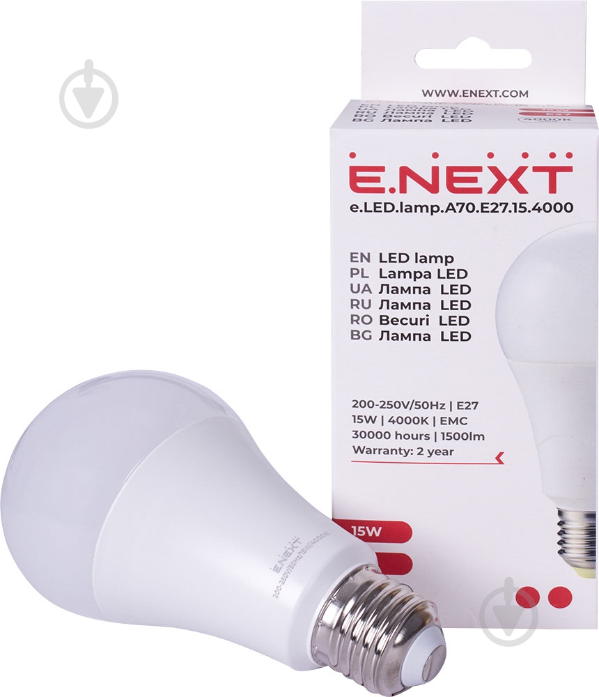 Лампа світлодіодна E.NEXT 15 Вт A70 E27 220 В 4000 К l0650602 - фото 2 Лампа світлодіодна E.NEXT 15 Вт A70 E27 220 В 4000 К l0650602 - фото 2