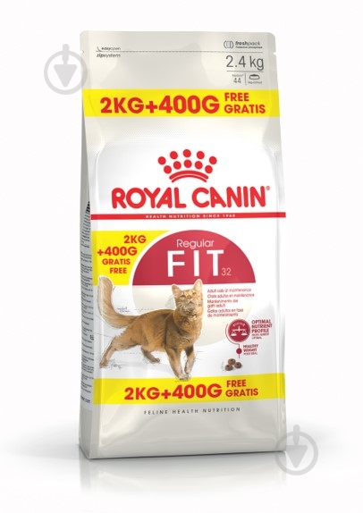 Корм сухой для домашних и уличных кошек Royal Canin Fit 32 2 кг +400 г домашняя птица, рис 2,4 кг - фото 1