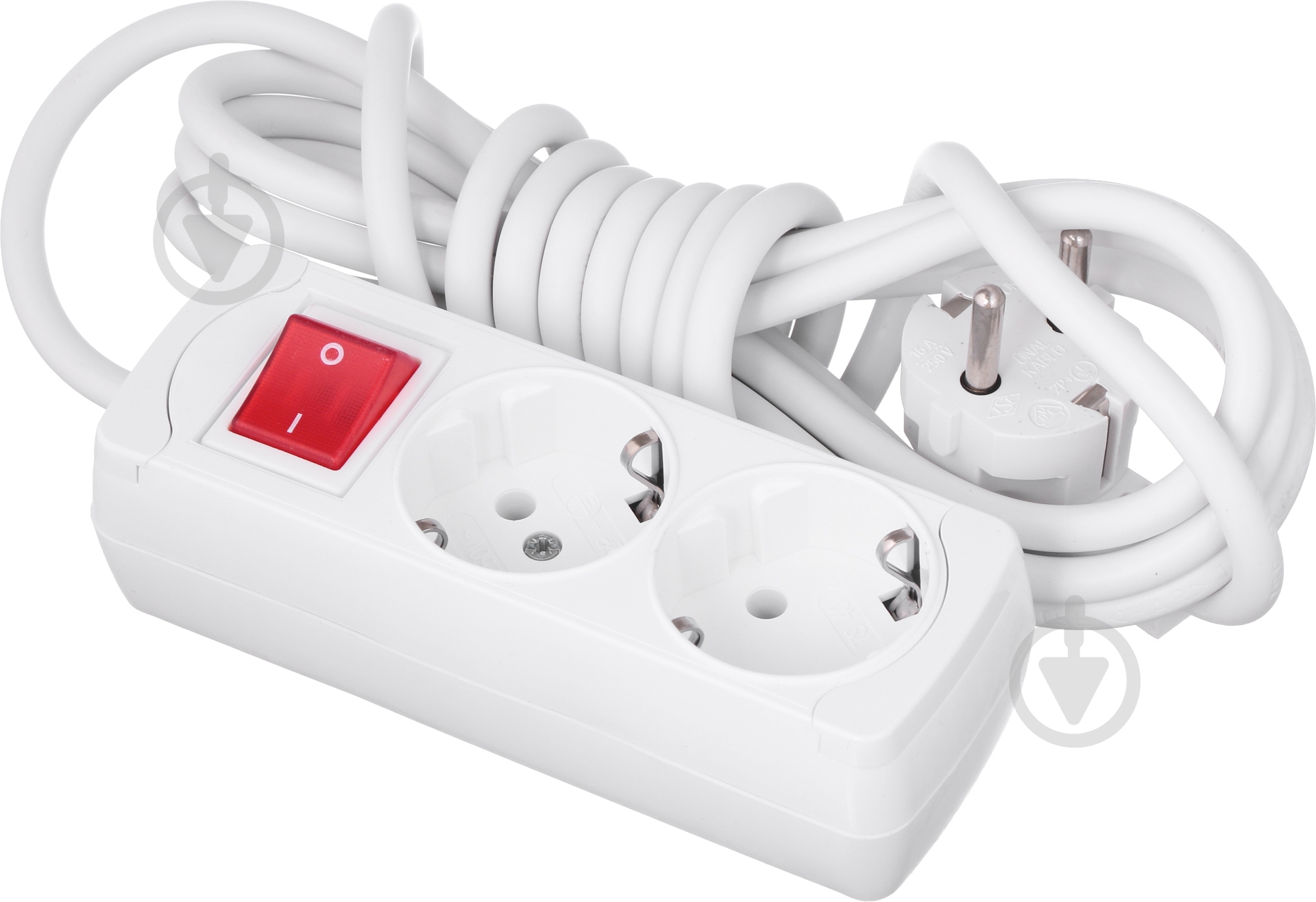 Подовжувач Gunsan 2 гн. 3 м з вимикачем білий із заземленням 2 гн. білий 3 м 2/3 з кн. з заз. - фото 1