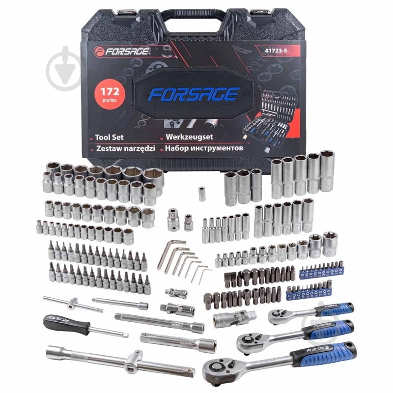 Набор головок и бит Forsage 1/2”(M)x1/4”(M)1/4"(F)×3/8"(M)3/8"(F)×1/2"(M) 172 шт. F-41723-5 - фото 1 Набор головок и бит Forsage 1/2”(M)x1/4”(M)1/4"(F)×3/8"(M)3/8"(F)×1/2"(M) 172 шт. F-41723-5 - фото 1