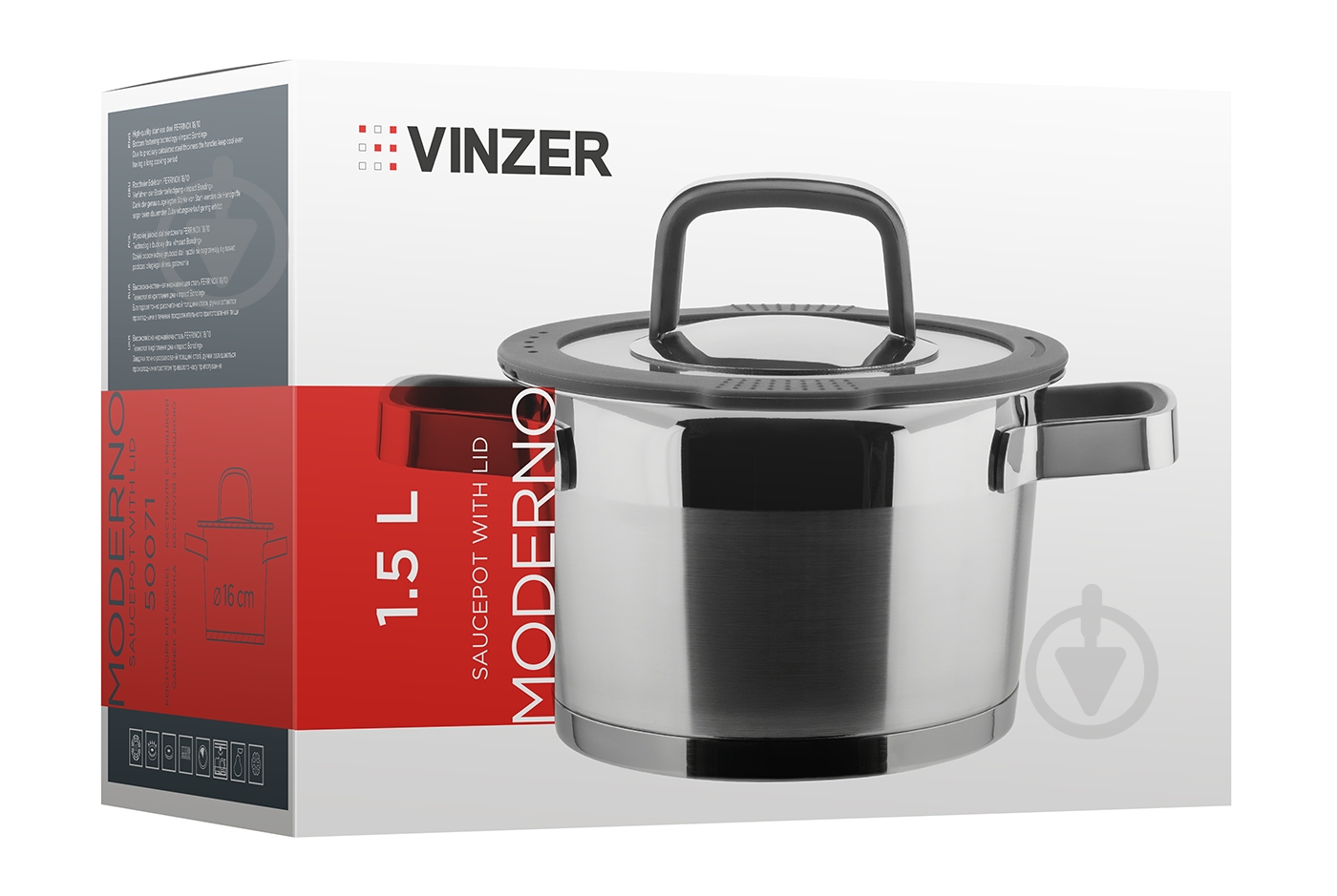 Каструля з кришкою Vinzer Moderno Graphite Collection 1.5 л 50071 - фото 3